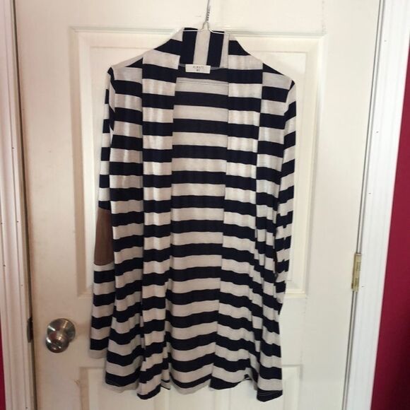 Always Me navy striped cardigan sz M - Picture 2 of 6